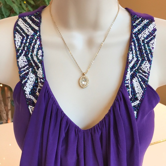 STUDIO Y PURPLE BEADED V NECK BANDED BOTTOM TOP SM - Picture 3 of 8